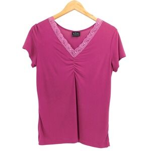 Vintage JKLA California Women's Top Lace V‎ Neck Short Sleeve Purple Blouse